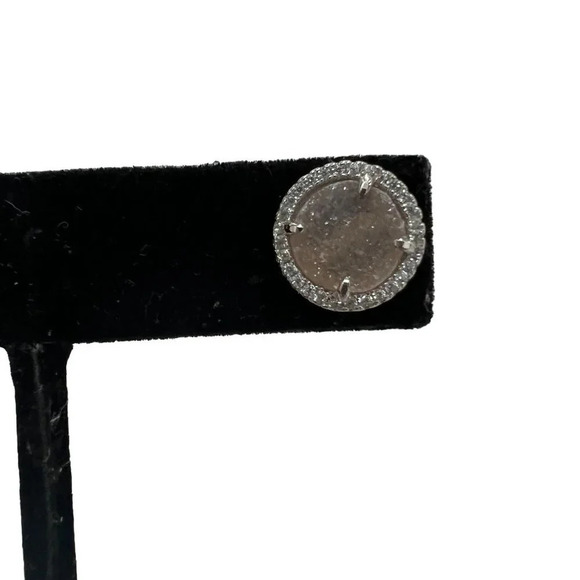 Round Druzy Pave CZ Sterling Silver Stud Earrings - Picture 4 of 7